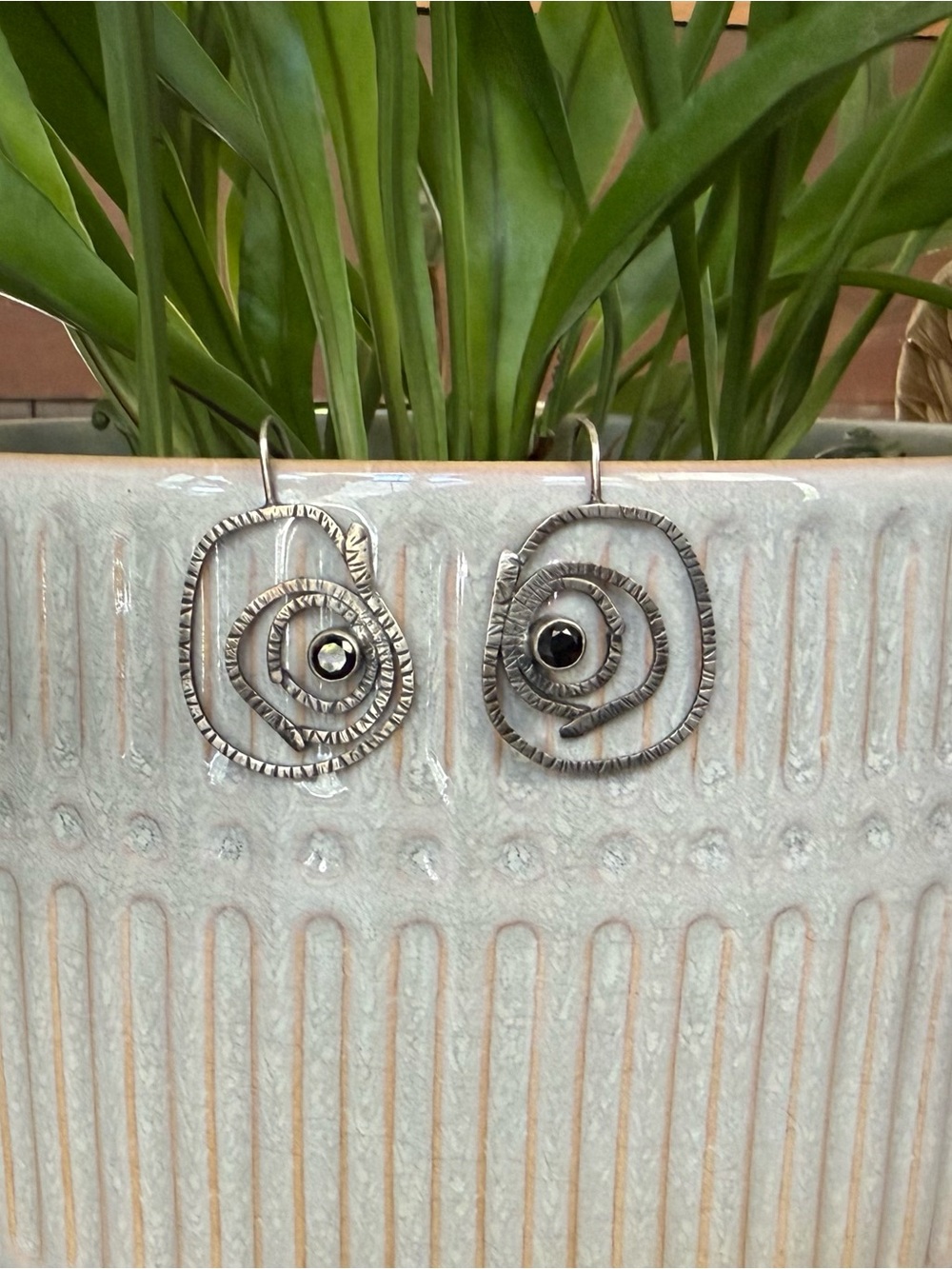 Sterling Silver and Black Spinel Earrings